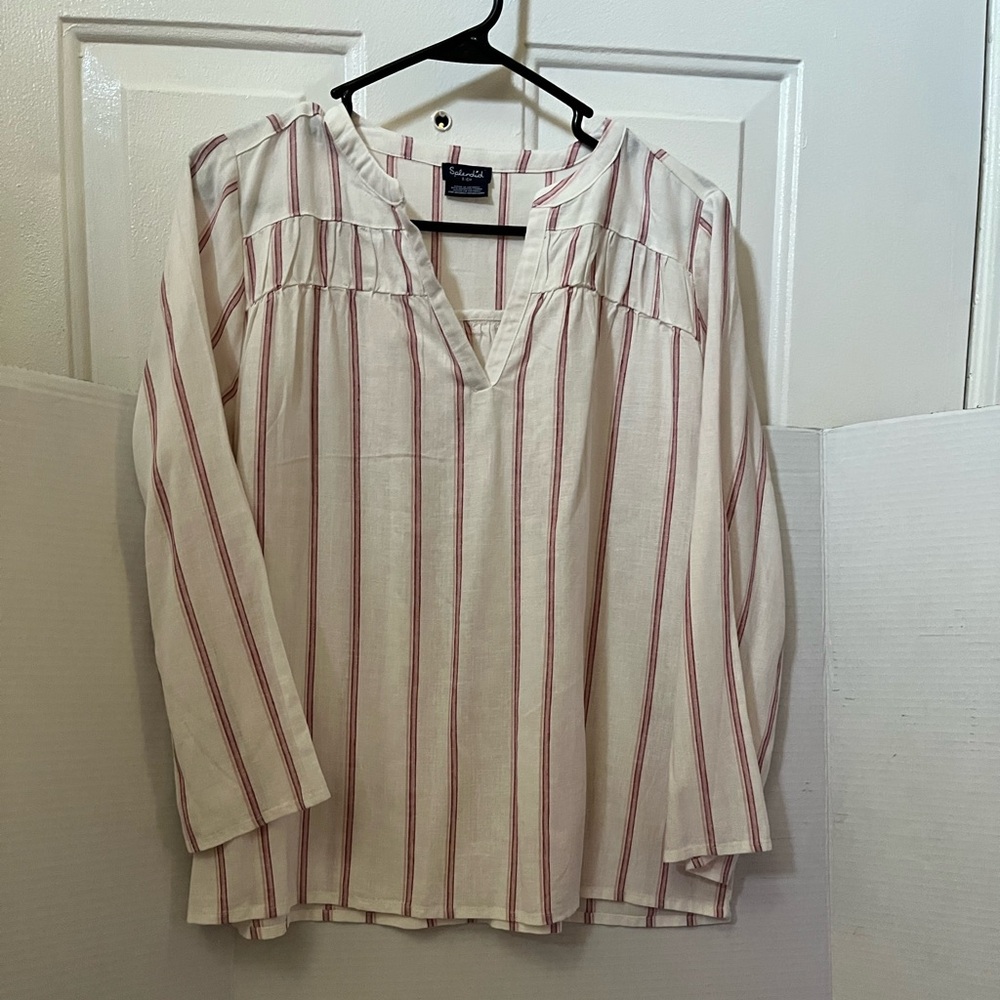 Splendid Cream Tunic Blouse with Red Stripes
